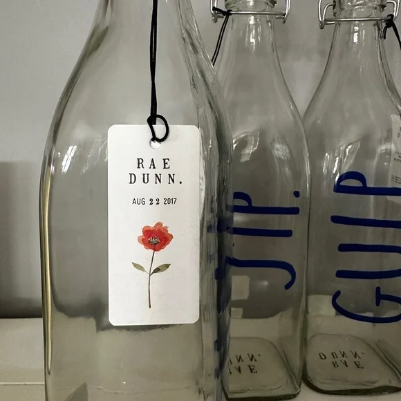 Rae Dunn Bail & Trigger Glass Bottle SET of 5 NWT - Picture 3 of 4